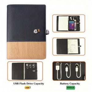 A5 Size PU Notebook + 8gb Pen Drive + 4000mah Power Bank