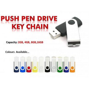 Push Pen Drive In Steel With Keychain (4Gb, 8Gb, 16Gb )