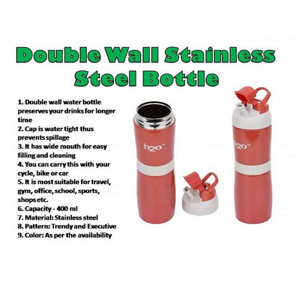 Double Wall Stainless Steel Sports Bottle Handy Style (400 Ml)