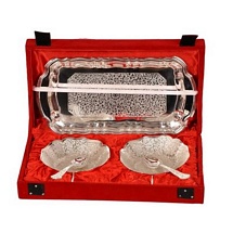 Silver Plated Bowls with Tray & Spoons