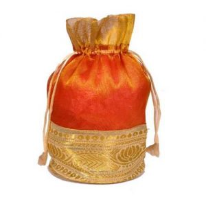 Orange n Golden Gift Potli