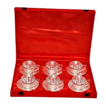 Silver Plated 6 Brass Tea Cups and Saucer Set